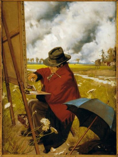 Edouard MENTA (Genève 1858 - ?) Le Maître Toile 61,5 x 46 cm Signée en bas à gauche...