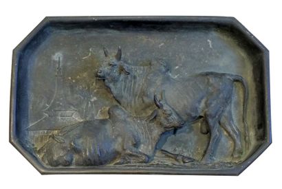 null Christophe FRATIN (1801-1864) Vaches dans un pré Bronze patiné, signé en bas...