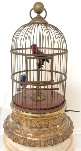 null Maison BONTEMS (attribué à) Belle cage à oiseaux siffleurs en bois et laiton...