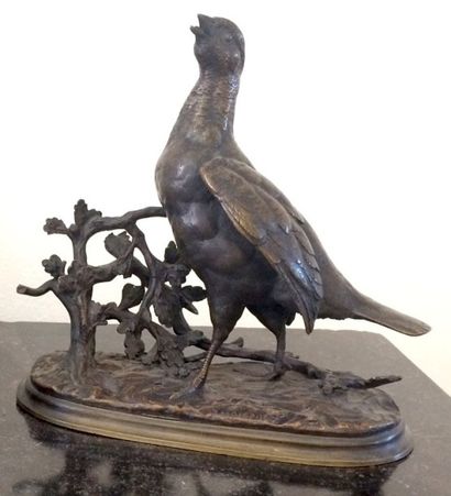null Jules MOIGNIEZ (1835-1894) Perdrix Bronze à patine brune signé sur la terrasse....