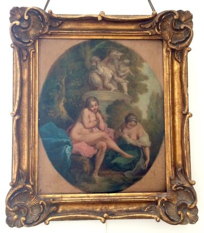 null Ecole FRANCAISE XVIIIème siècle Suzanne au bain Huile sur toile, à vue ovale...