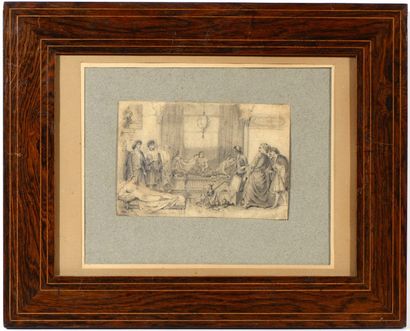 null ECOLE FRANCAISE du XIXème siècle Scène de harem Crayon 12 x 18 cm (à vue) Pencil,...