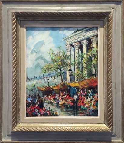 null Maurice BARLE (1903-1961) Marché aux fleurs devant l'Eglise de la Madeleine...