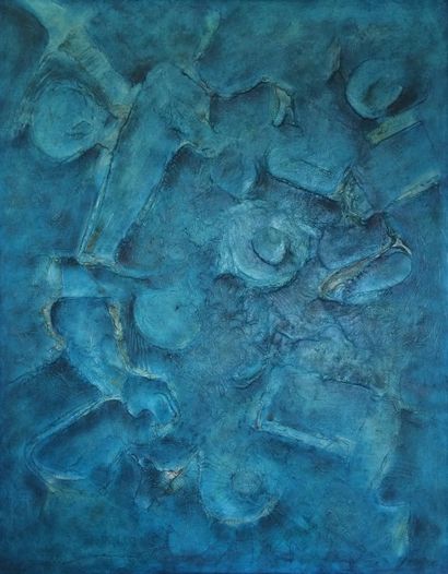 null Jacques LE ROUX (Xxème siècle) Abstraction bleue Huile sur toile, signée en...