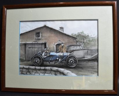 null François CHEVALIER (né à Lyon en 1942) "Bugatti- spéciale bleue" Oeuvre originale...