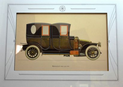 null "Renault 1910 ( 20 CV) " Estampe en couleurs, Renault 1910 ( 20 CV). Bel encadrement...