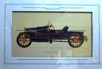 null "Bugatti 1910 (Type 13) " Estampe en couleur, Bugatti 1910 (Type 13) . Bel encadrement...