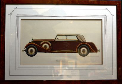 null "Maybach 1936 " Estampe en couleurs, Maybach 1936 . Bel encadrement , 20 x 31...