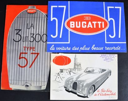 null "Bugatti - à partir des années 30" Dépliant 4 volets sur papier fort, la 3 litres...