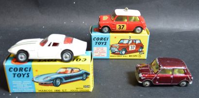 null "CORGI TOYS- Mini Cooper , Marcos 1800 , Morris Mini Minor" Trois miniatures...