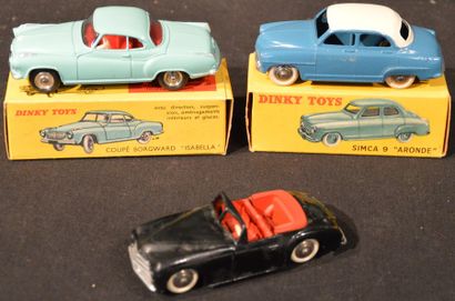 null "DINKY TOYS- Simca & Borgward" Trois miniatures au 1/43°. Simca Sport, noire....