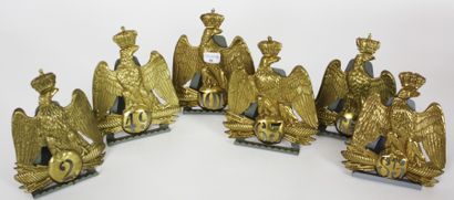 null Ensemble de six plaques de shako d'infanterie de ligne, modèle de troupe, d'époque...