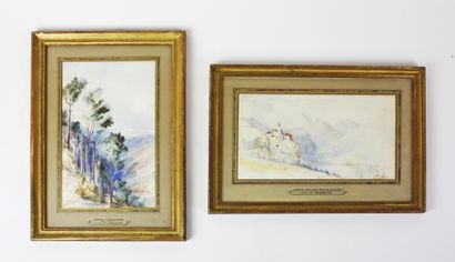 null John WHITE (1851-1933) Paysages Deux aquarelles signées Baguettes en bois doré...