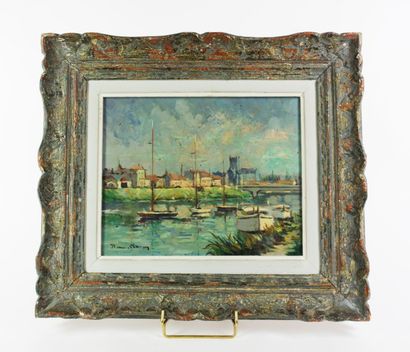 null Henri STENN (1903-1993) Vue de port Paire d'huiles sur panneaux Signé en bas...