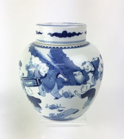 null CHINE Pot couvert en porcelaine bleu et blanc Qing Haut : 19,5 cm