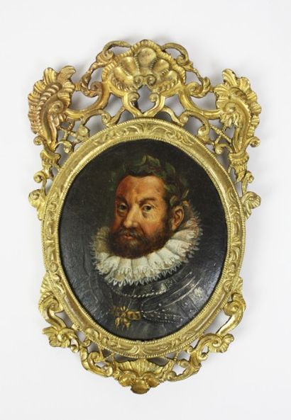 null ECOLE ALLEMANDE fin XVIIème siècle Portrait de Rodolphe II en buste vers la...