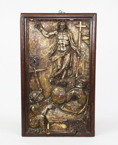 PORTE DE TABERNACLE en bois sculpté en bas-relief,...