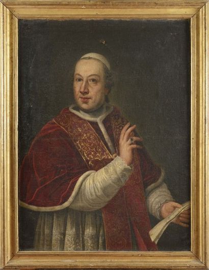null Ecole de la fin du XVIIIème siècle « Portrait du Pape Pie VI, bénissant » Huile...