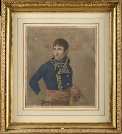 null Andréa APPIANI, d’après « Le Général Bonaparte, portrai>t de ¾ » Gravure aquarellée,...