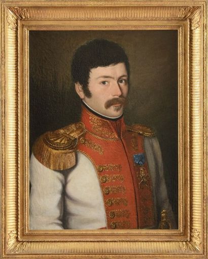 null Ecole du début du XIXème siècle « Portrait d’un officier subalterne du 1er régiment...