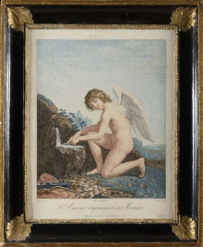 null Robert LEFEVRE, d’après « L’amour aiguisant ses traits » Gravure en couleurs...