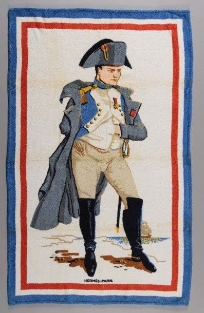 null Hermès Paris «L’Empereur Napoléon Ier» Drap de plage en éponge imprimée. Encadrement...