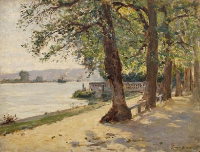 null Georges BINET (1865-1949)
Parc au bord de la Seine
Huile sur panneau
Signée...