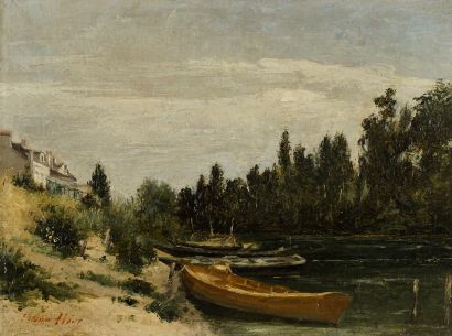 null Eugène VAN HOVE (né en 1869)
Rivière aux barques amarrées,
Huile sur toile rentoilée
Signature...