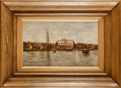 null Eugenio GIGNOUS ( 1850 - 1906)
Vue de Venise
Huile sur panneau
 Signée en bas...