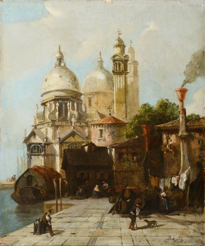 null G. ROSSI (Début XXème siècle)
Venise, quai animé près de la Salute
Huile sur...