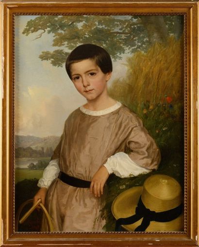 null L . VASSELIN (XIXème siècle)
L’enfant au cerceau, 1848 Huile sur toile rentoilée...