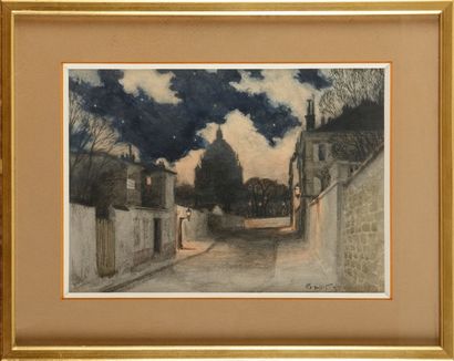 null Eugène GRASSET (1845-1917)
 La nuit à Montmartre
Aquarelle
Signée et datée en...