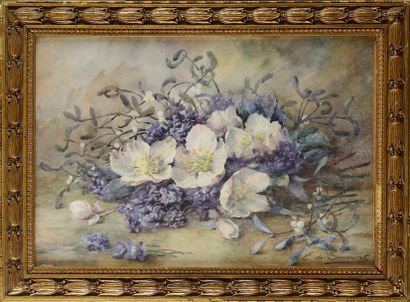null Emilienne de SURMONT (né en 1870)
Roses de Noël, violettes et gui
Aquarelle
Signée...