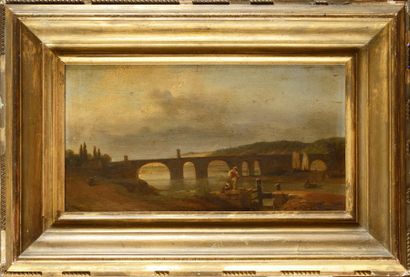 null Guillaume Frédéric RONMY (1786-1854)
 Pêcheur italien devant un pont
 Huile...