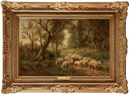 null James DESVARREUX-LARPENTEUR (1847-1937)
Bergère sous les arbres
Huile sur toile
Signée...