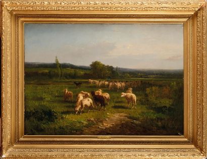 null André CORTES (1815-1880)
Moutons au pâturage
Sur sa toile d’origine
Signée en...