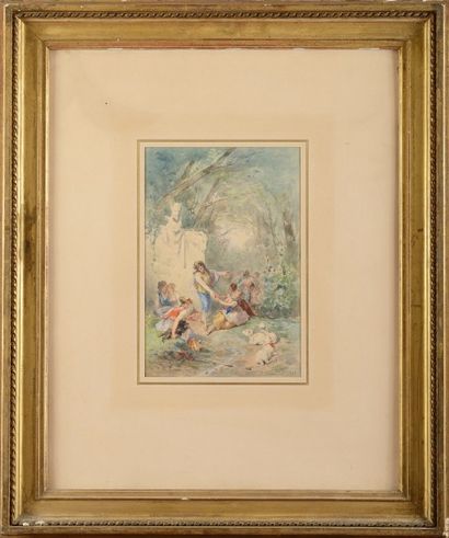 null Jules CORNILLIET (1830-1886)
Scènes galantes à la campagne, 1870 Deux aquarelles...
