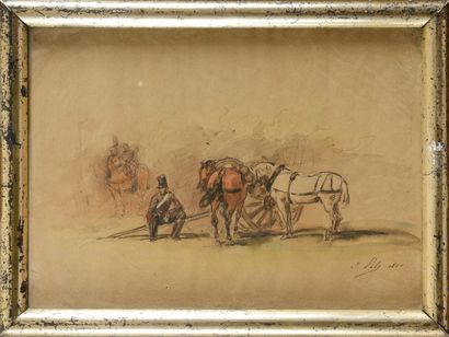 Isidore PILS (1813-1875) Artilleur et chevaux...
