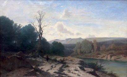 null Gustave Eugène CASTAN (1823-1892)
Jeune berger et ses chèvres dans un paysage...