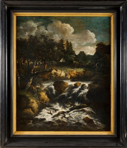 null ECOLE NORDIQUE du XIXème
siècle, d’après Ruysdael
Le paysage à la cascade pendant...