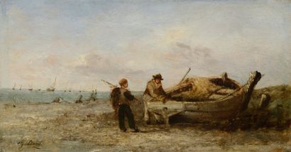 null GILBERT (seconde moitié du XIXème
siècle)
Retour de pêcheurs - Barques au rivage
Deux...