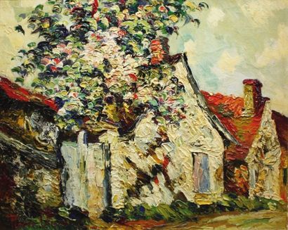 null PIERRE DUMONT (1884-1936)
La maison près de l’arbre fleuri
Huile sur toile
Signée...