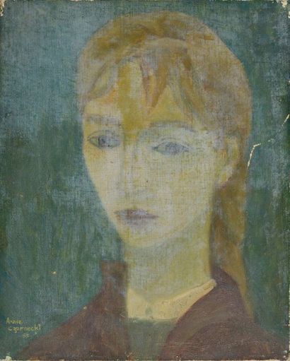 null ANNIE CZARNECKI (XXe) Jeune femme blonde, 1955 Huile sur toile (vernis chancis...
