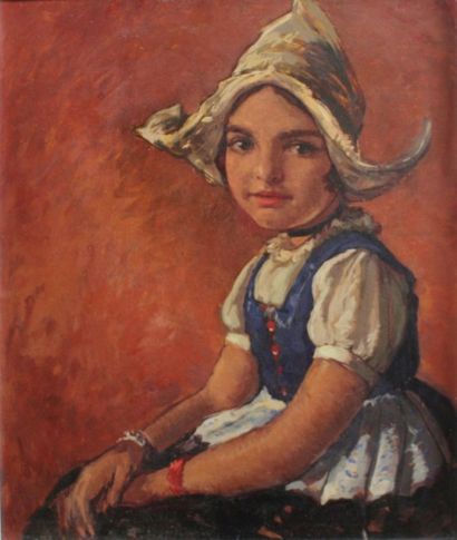 null CHARLES BISSHOPS (1894-1975) Portrait d'enfant Huile sur carton (Non signée)...