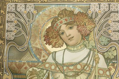 null ALPHONSE MUCHA (1860 - 1939) L'AUTOMNE, planche de la série des Saisons. 1903...