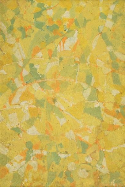 null THEODORE APPLEBY (1923-1985) Sans titre jaune et vert Peinture sur toile (craquelures),...