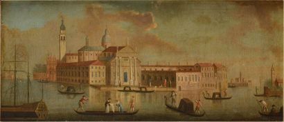  ECOLE ITALIENNE du XVIIIème siècle Vue de Venise Huile sur toile 99 x 43 cm (re...