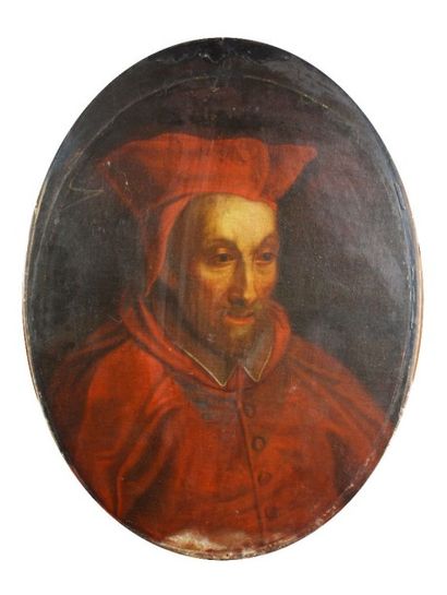null ECOLE ITALIENNE du XVIIème siècle Portrait d'un Cardinal Toile ovale agrandie...