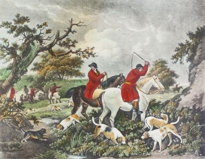 null Suite de QUATRE GRAVURES anglaises polychromes sur le thème de la chasse. Gravé...