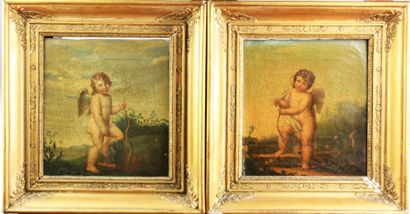 null ECOLE FRANCAISE début XIXème siècle Angelots Paire d'huiles sur toiles d'origine...